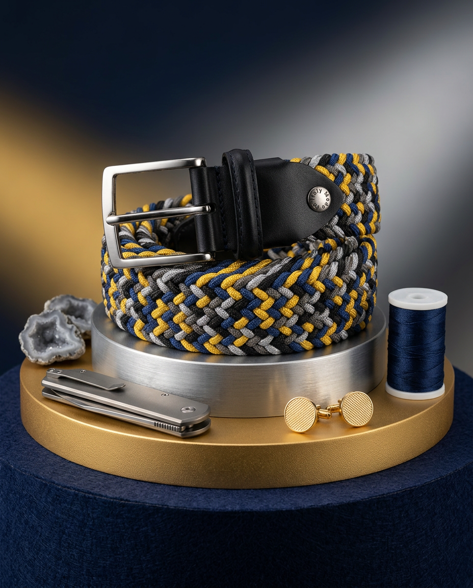 Woven Stretch Belt Golden Blue Monochrome