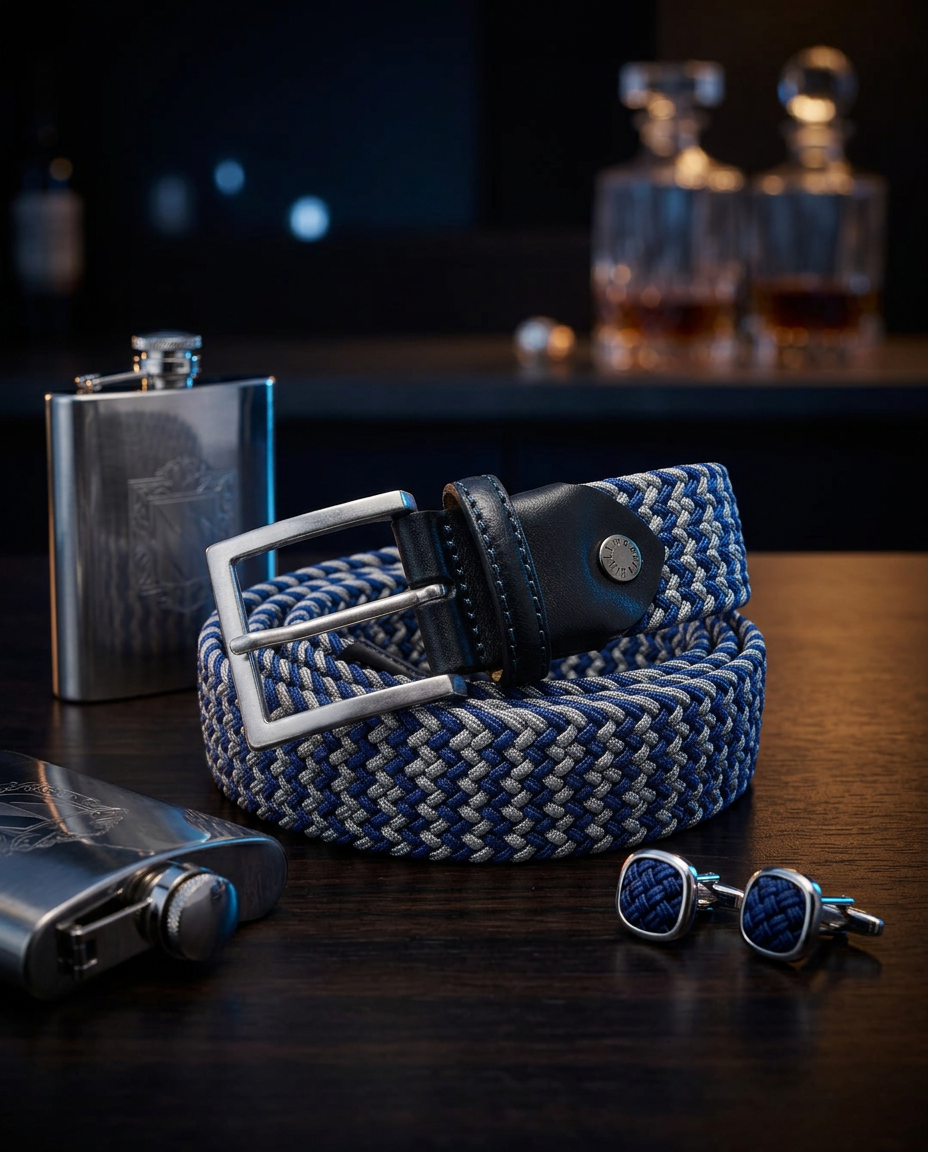 Woven Stretch Belt Blue/Gray