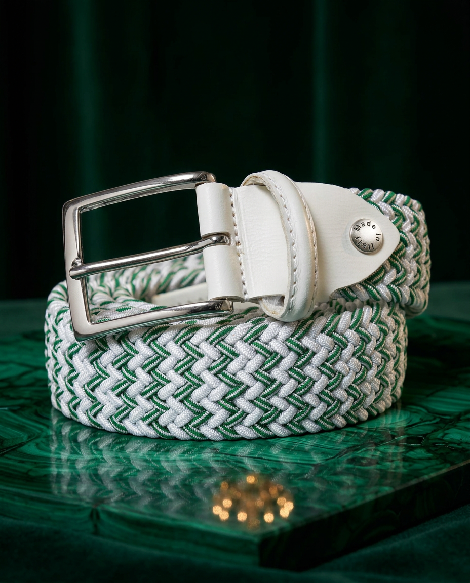 Woven Stretch Belt Stripe White/Lime Green