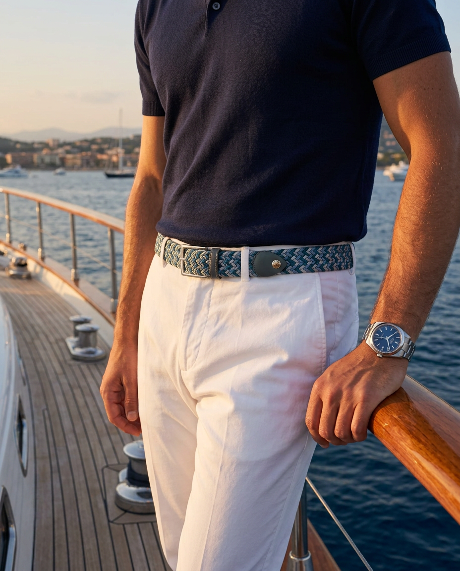 Woven Stretch Belt Teal Monochrome