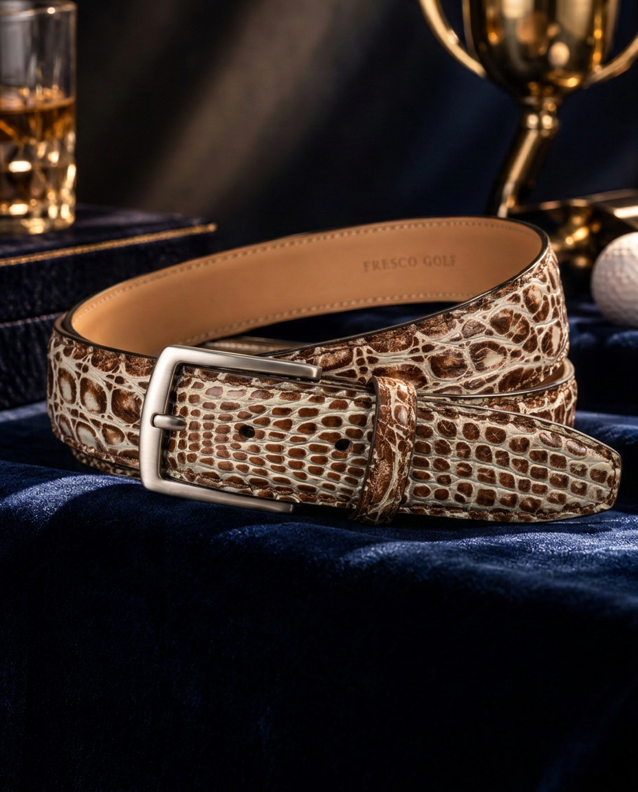 Caiman Skin Handpainted Belt Brown/White