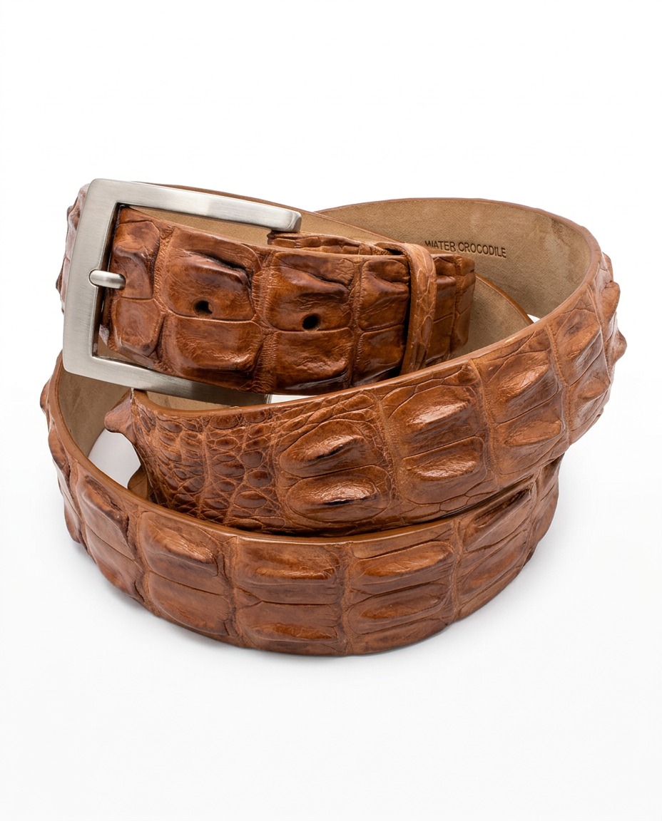 Caiman Skin Hornback Handpainted Belt Cognac