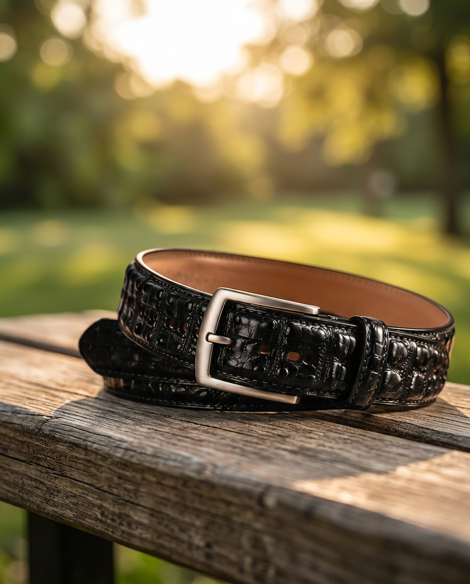 Caiman Skin Hornback Belt Black