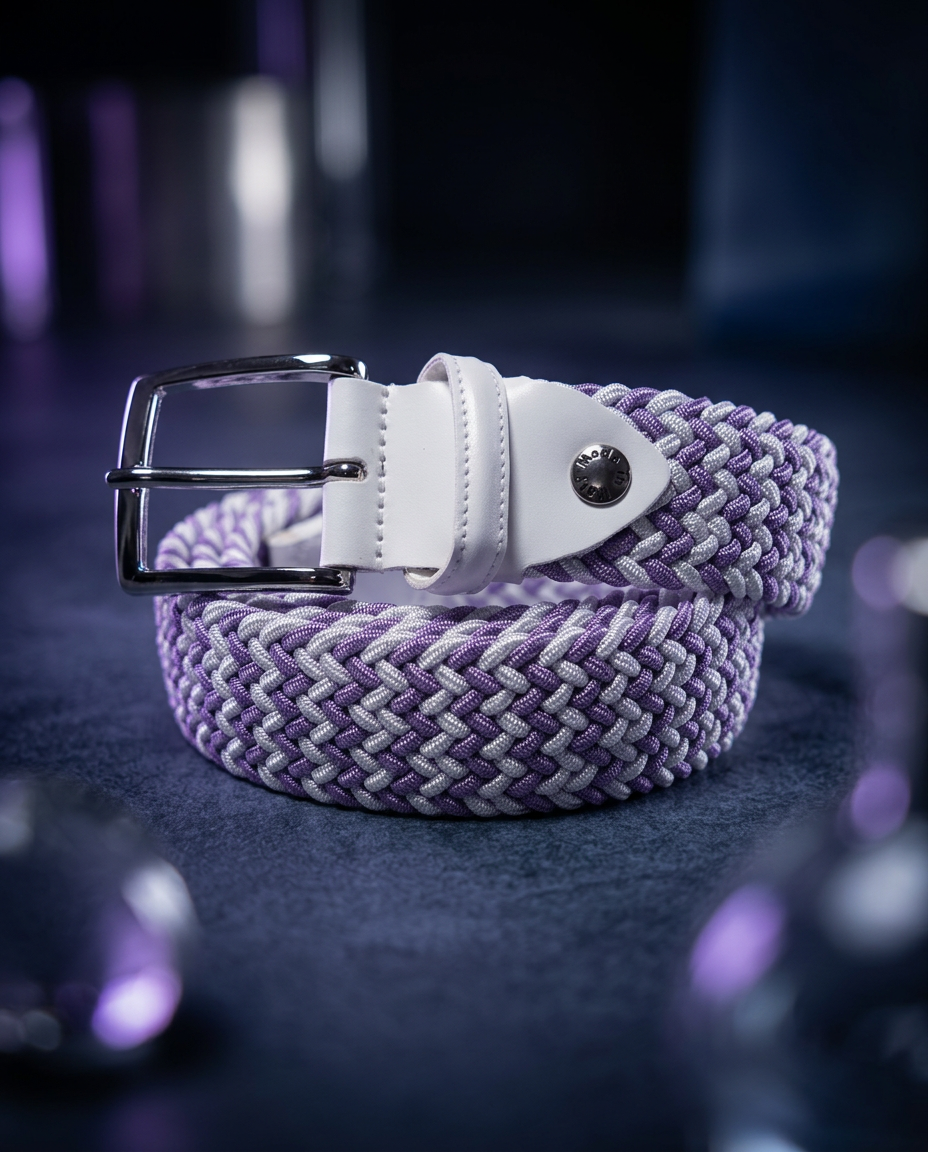 Woven Stretch Belt Lavender/White