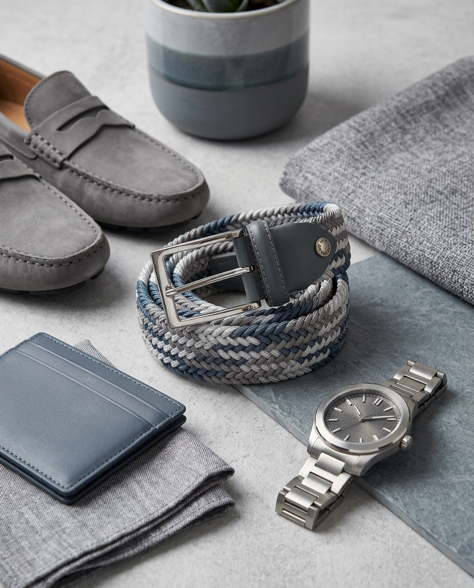 Woven Stretch Belt Tour Teal/White/Gray