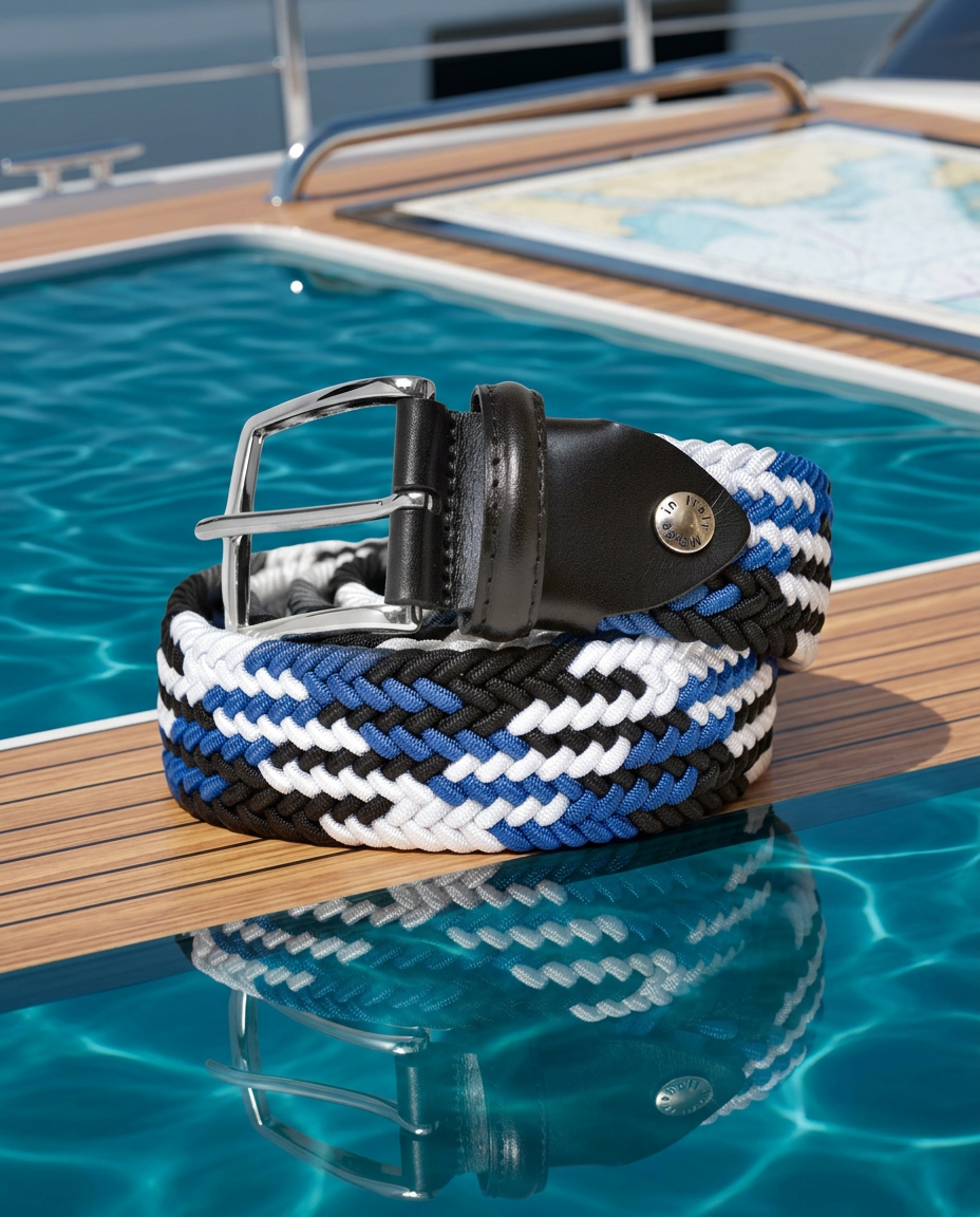 Woven Stretch Belt Tour Blue/White/Black