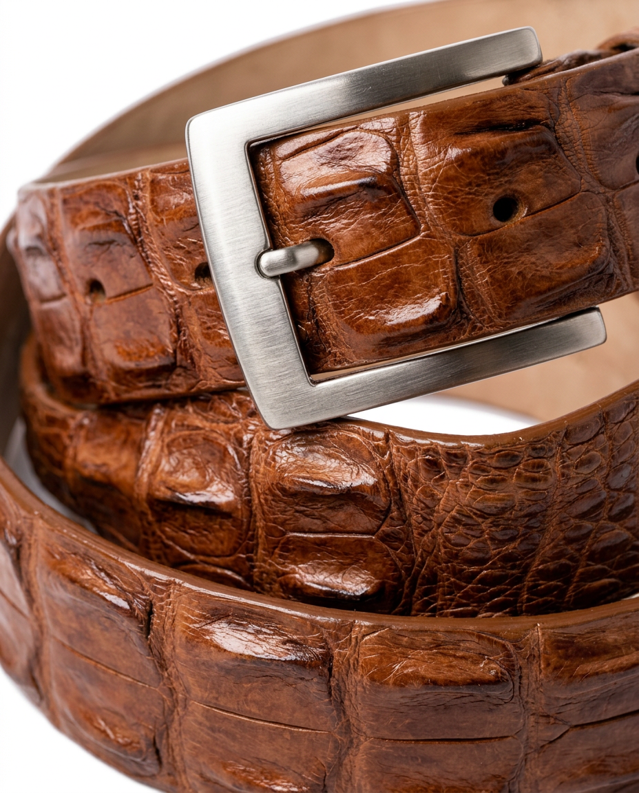 Caiman Skin Hornback Handpainted Belt Cognac