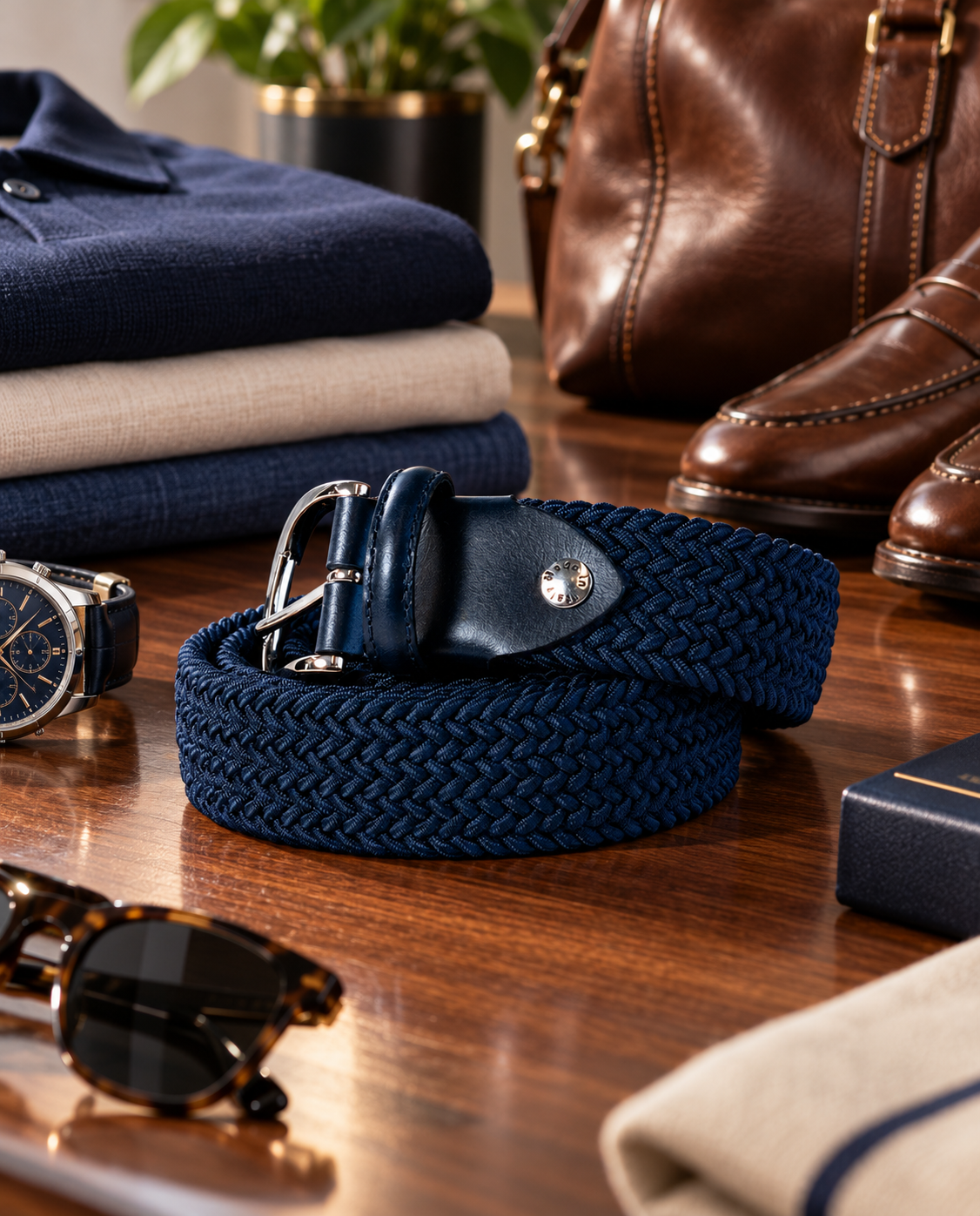 Woven Stretch Belt Solid Midnight Navy
