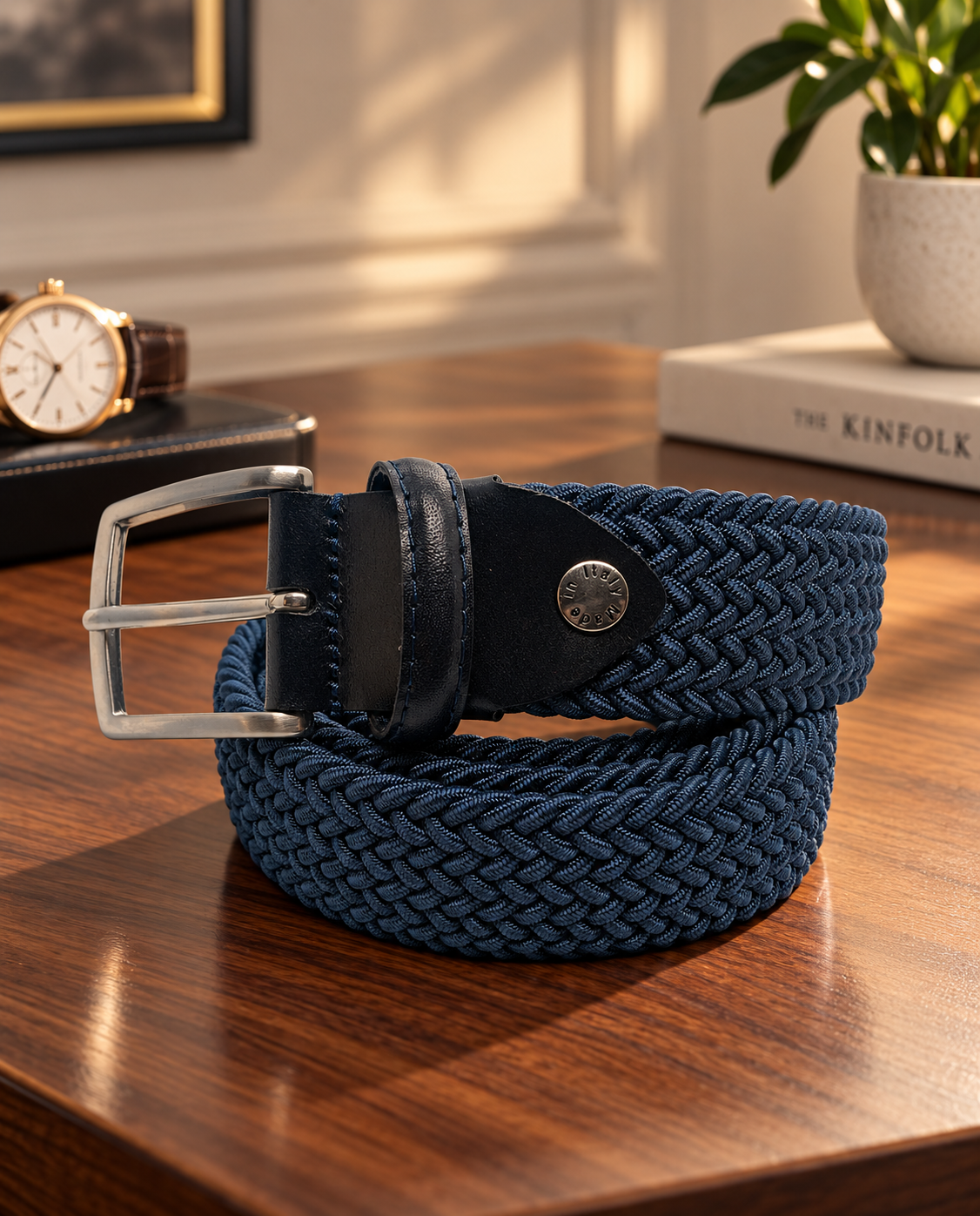 Woven Stretch Belt Solid Denim Blue