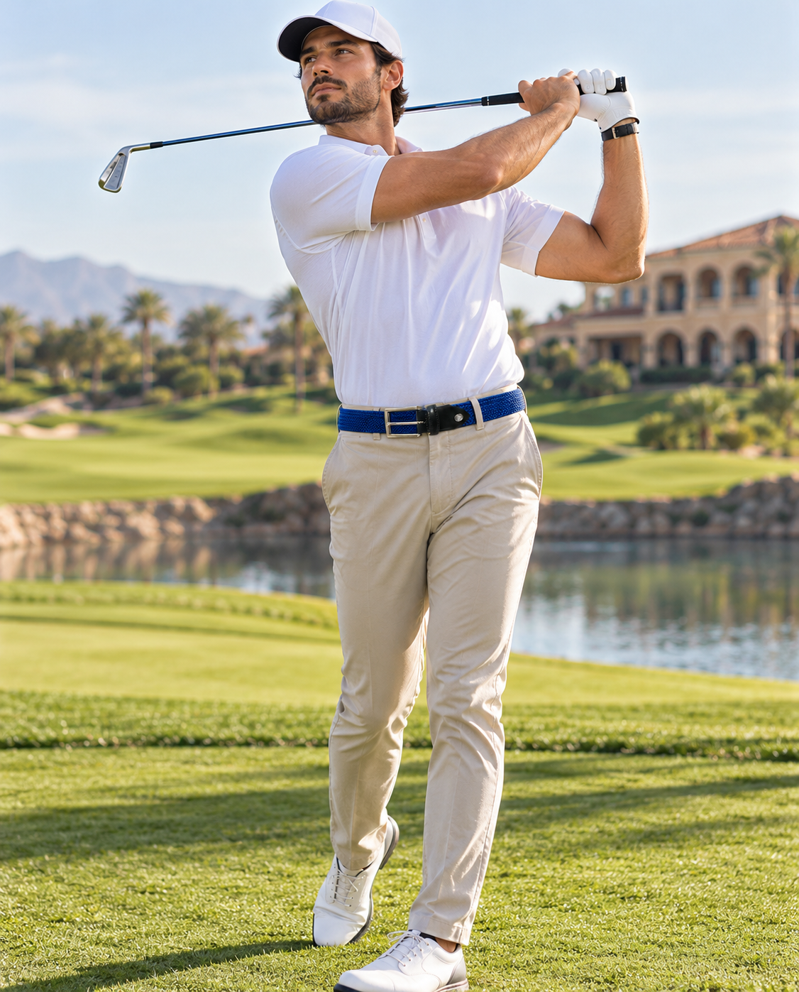 Woven Stretch Solid Belt Cobalt Blue