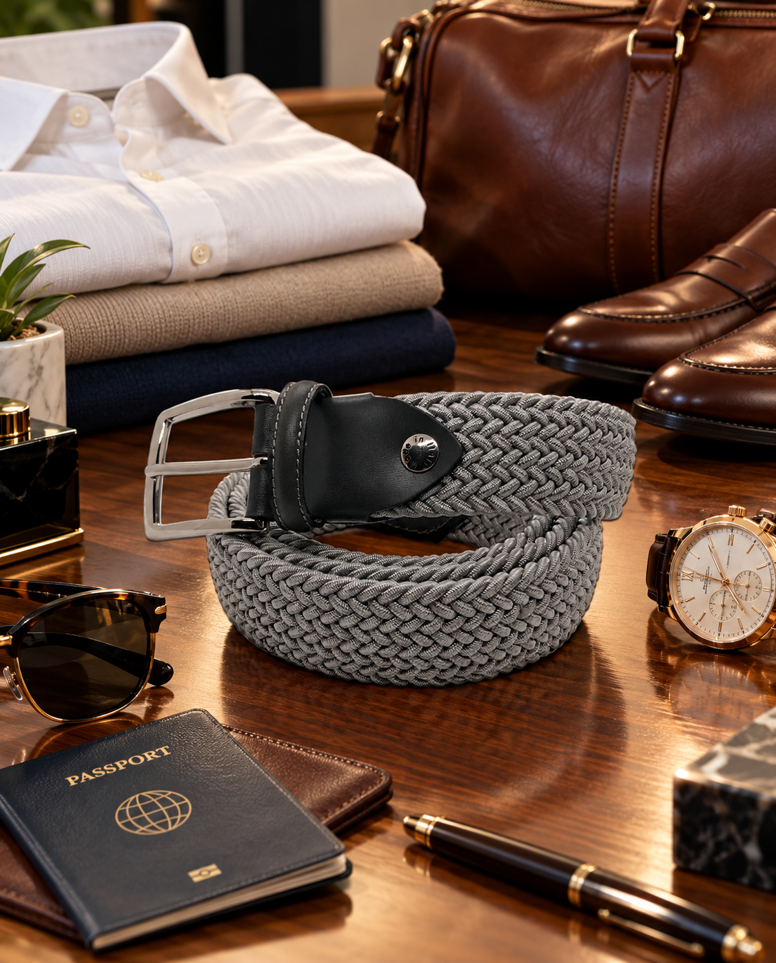 Woven Stretch Belt Solid Silver
