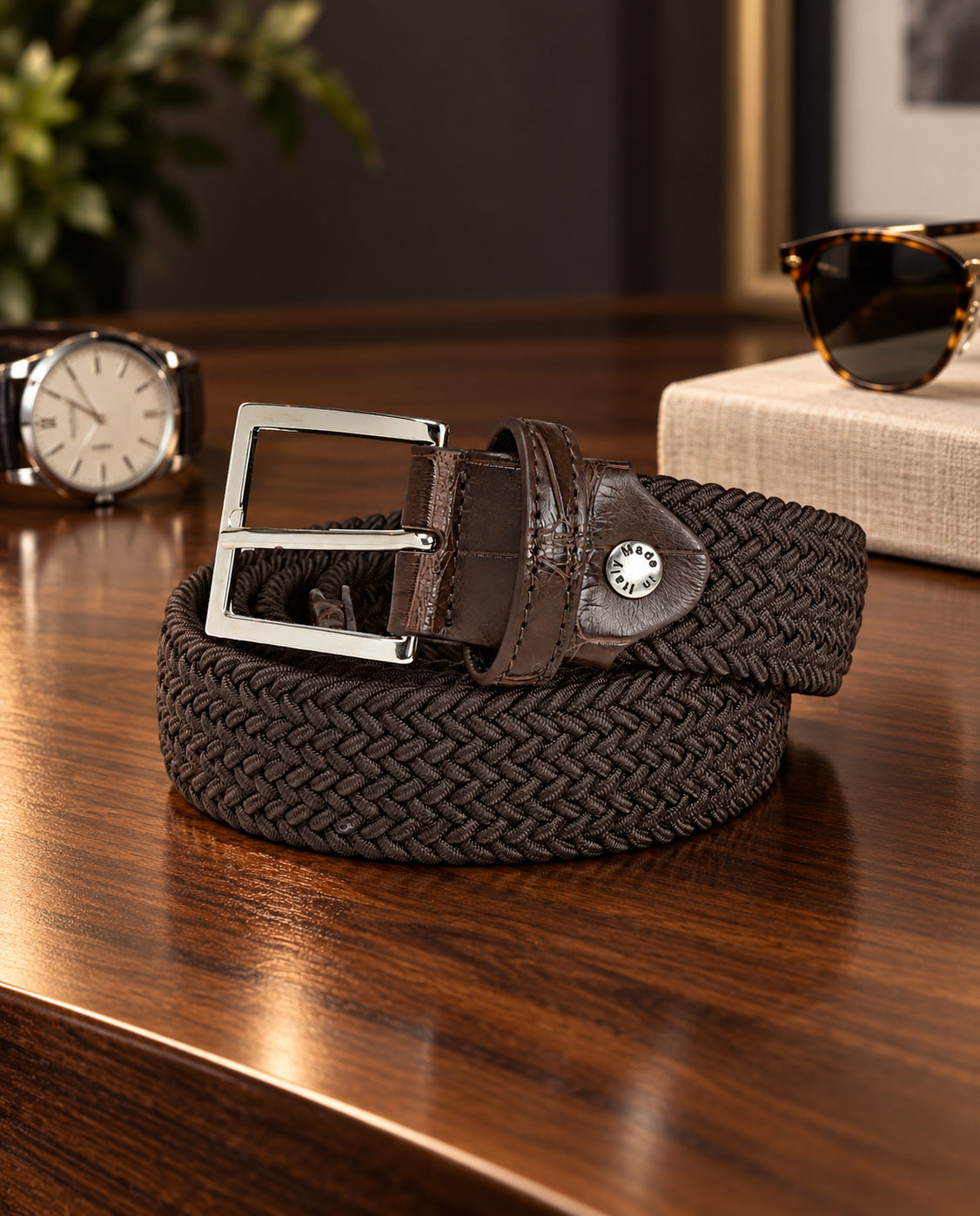 Woven Stretch Belt Solid Brown