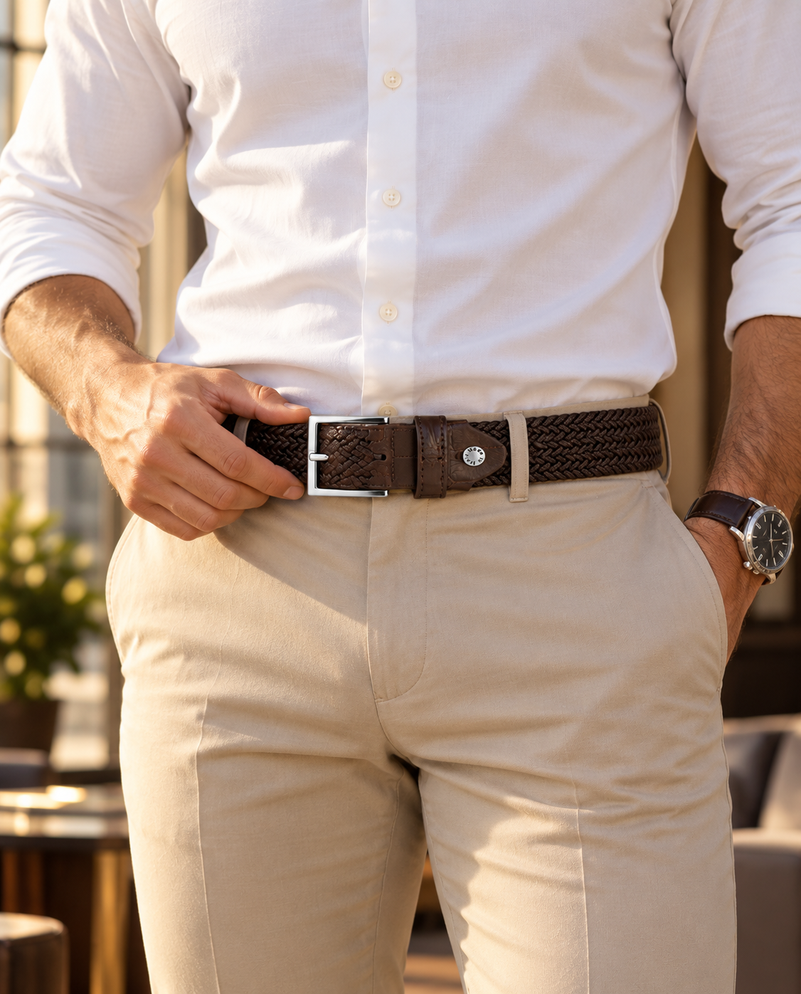 Woven Stretch Belt Solid Brown