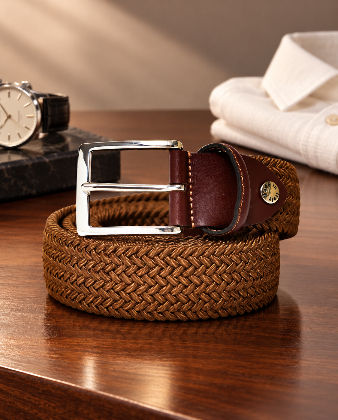 Woven Stretch Belt Solid Mocha Brown