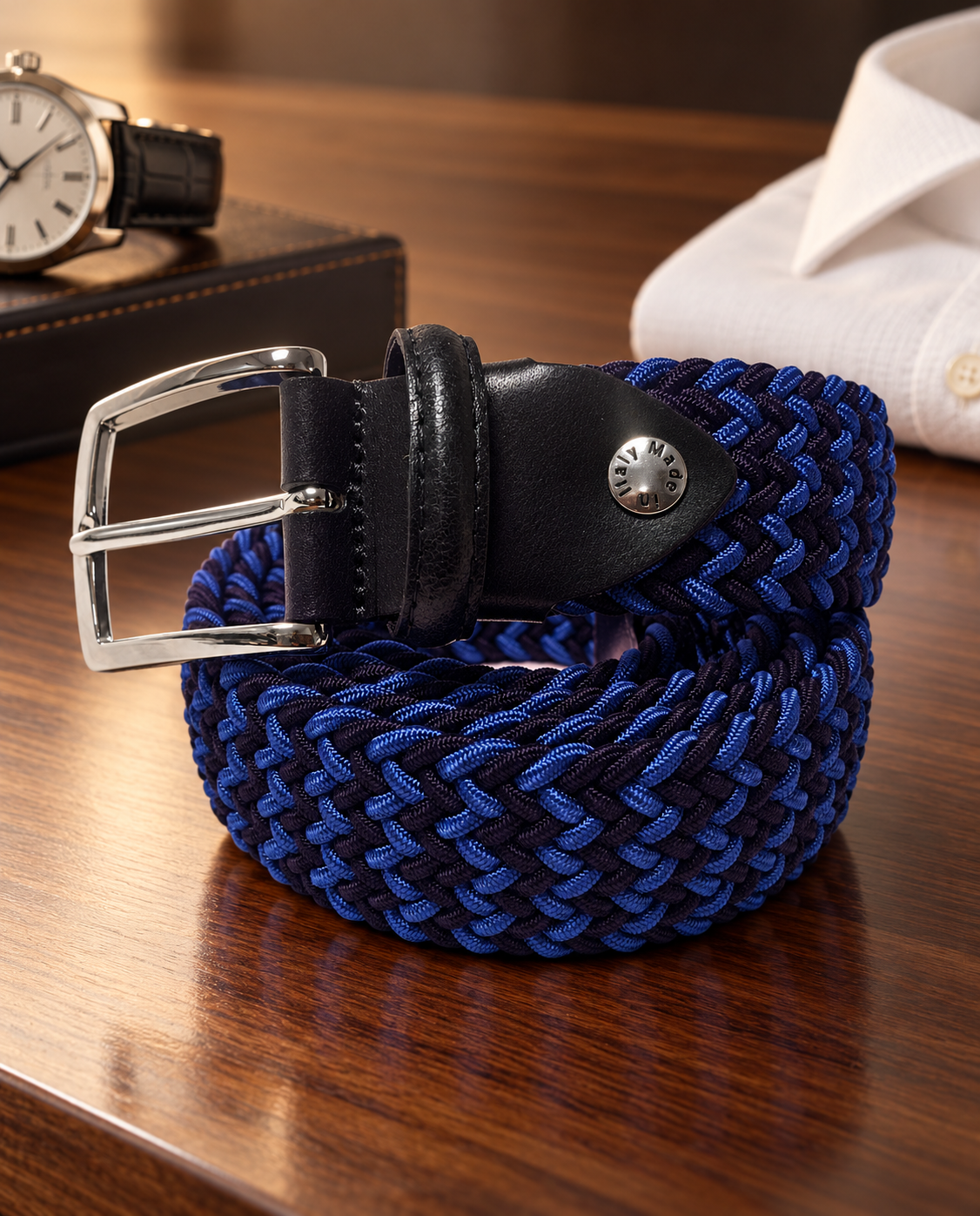 Woven Stretch Belt Blue/Navy