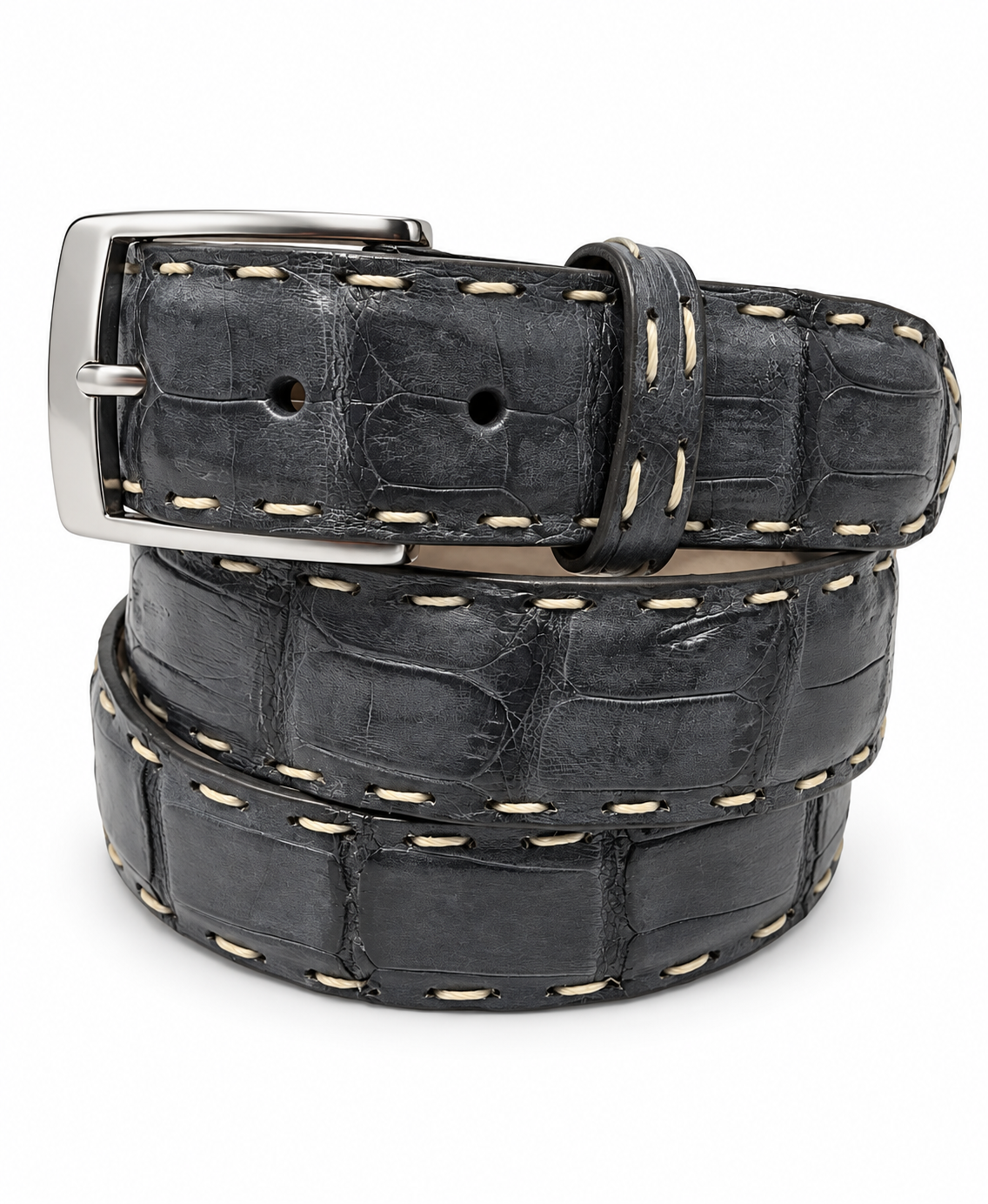 Caiman Skin Pick Stitch Belt Gray
