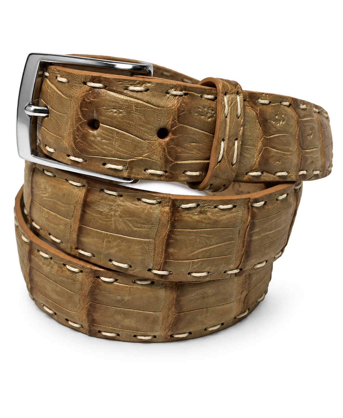 Caiman Skin Pick Stitch Belt Sand