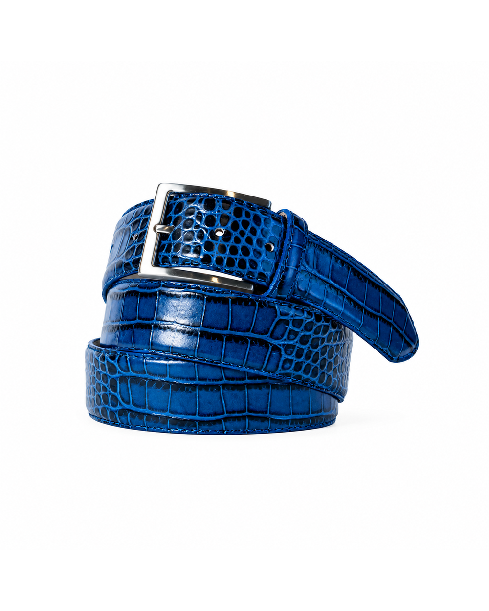 Limited Edition Handpainted Calf Skin Alligator Embossed Belt Blue/Black