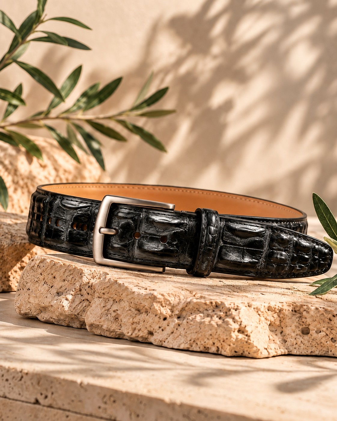 Caiman Skin Hornback Belt Black