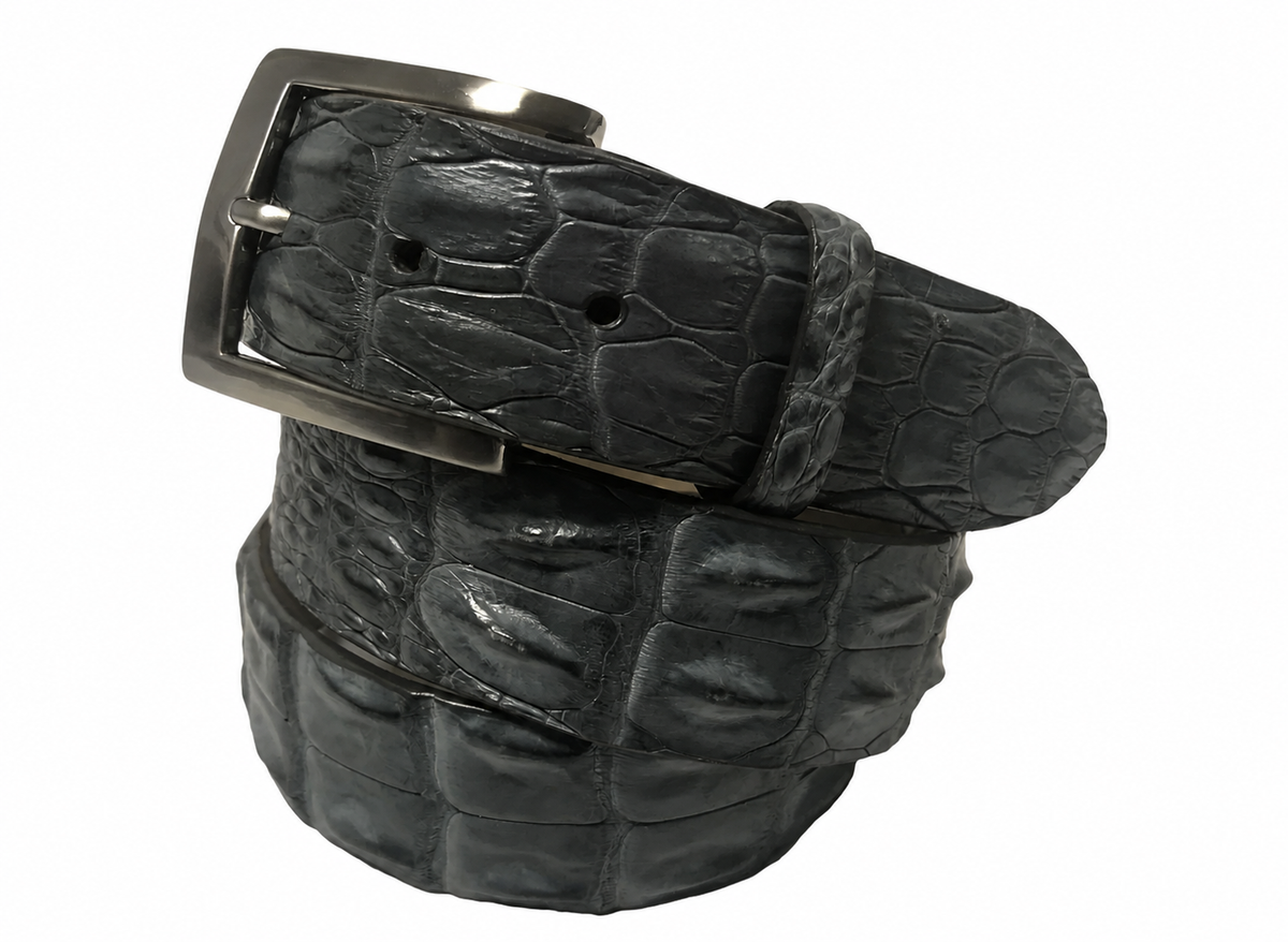 Caiman Skin Hornback Belt Dark Gray