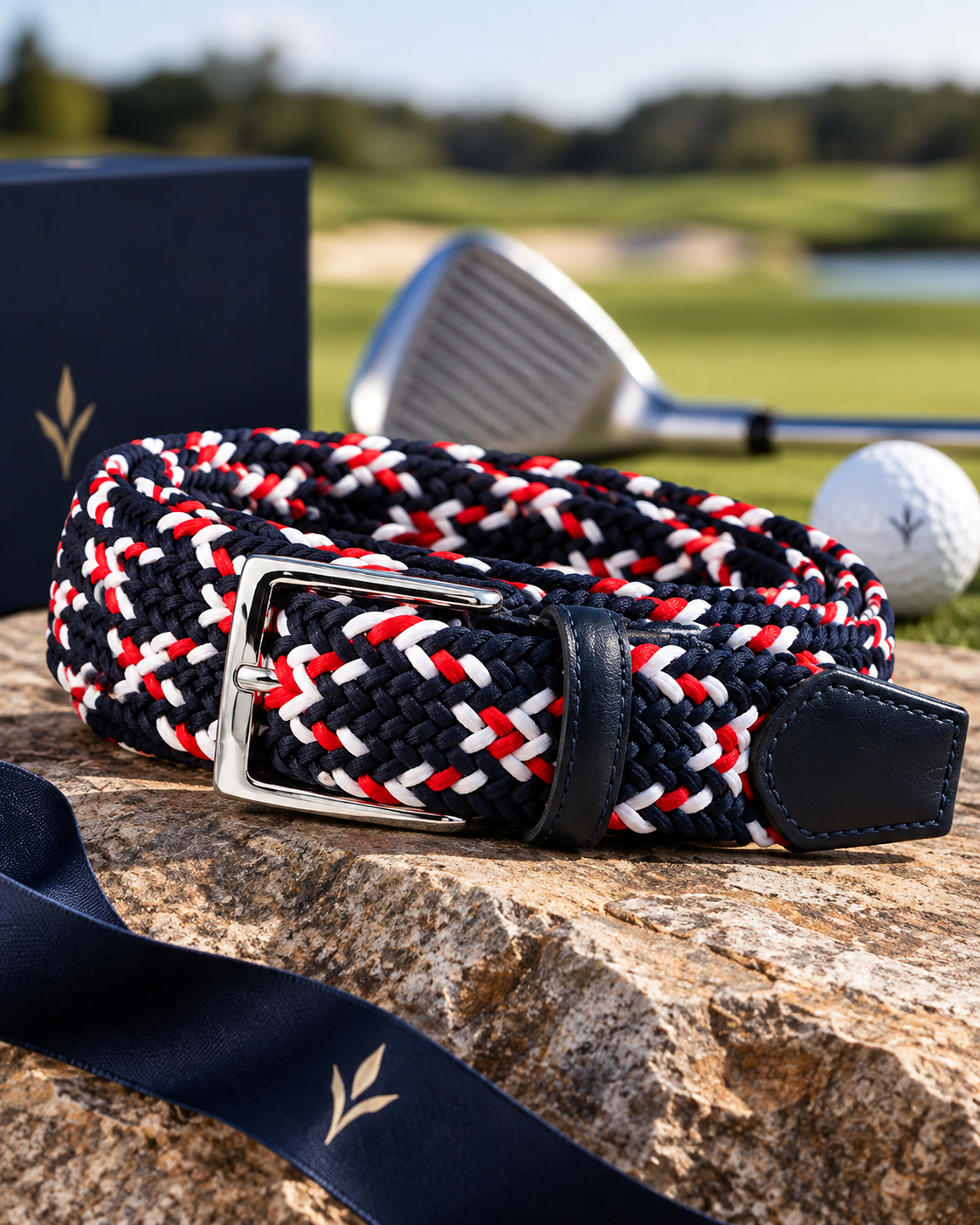 Woven Stretch Belt Cross Navy/Red/White