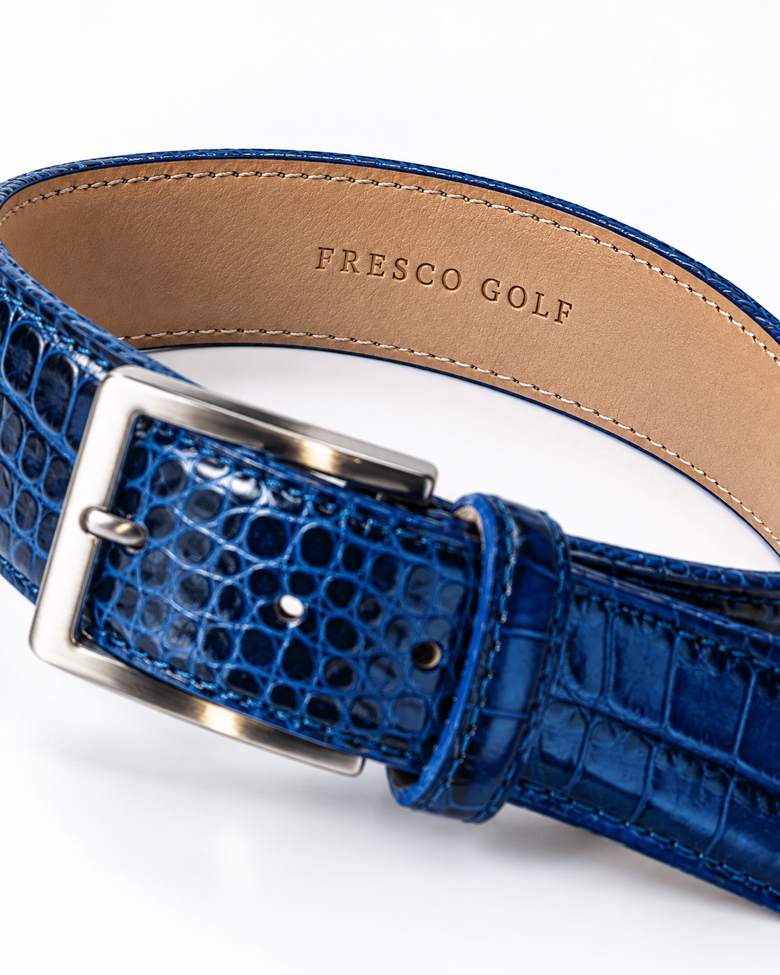 Limited Edition Handpainted Calf Skin Alligator Embossed Belt Blue/Black