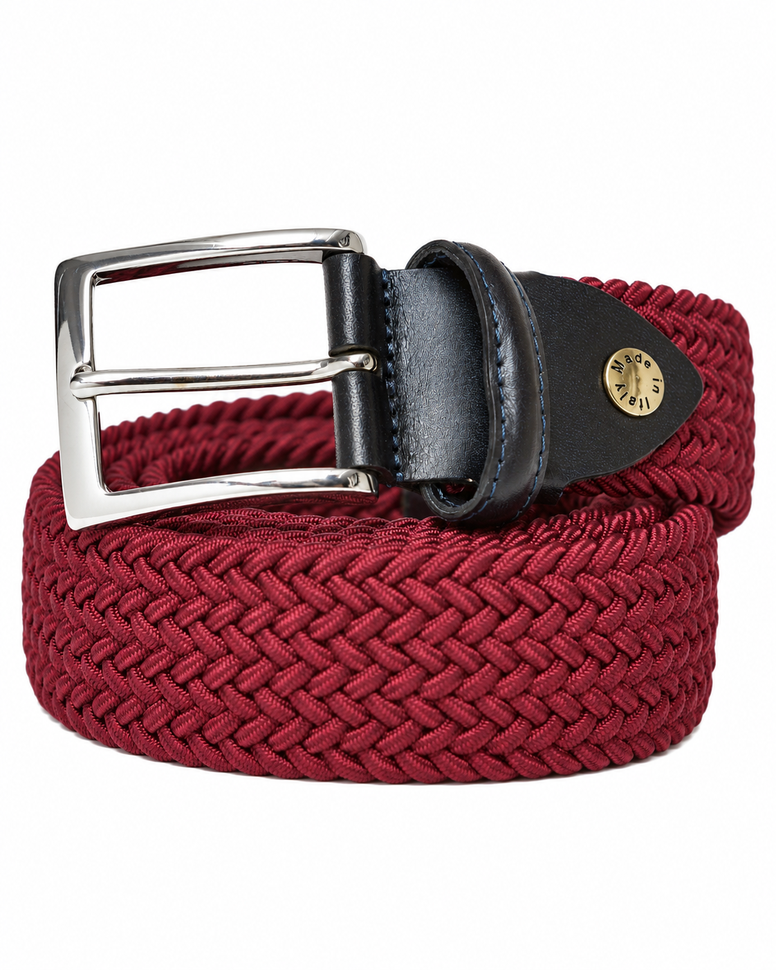 Woven Stretch Belt in Solid Burgundy