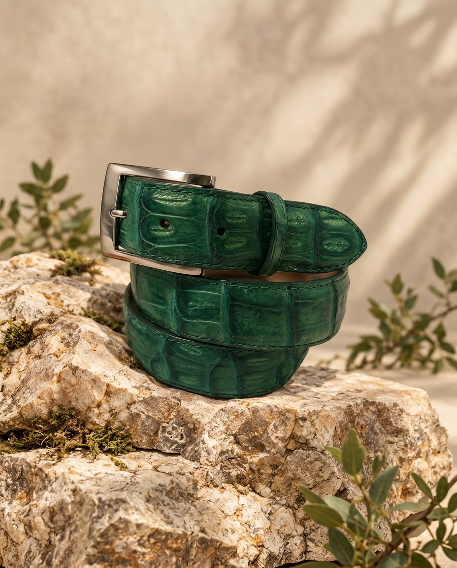 Caiman Skin Belt Forest Green Classic