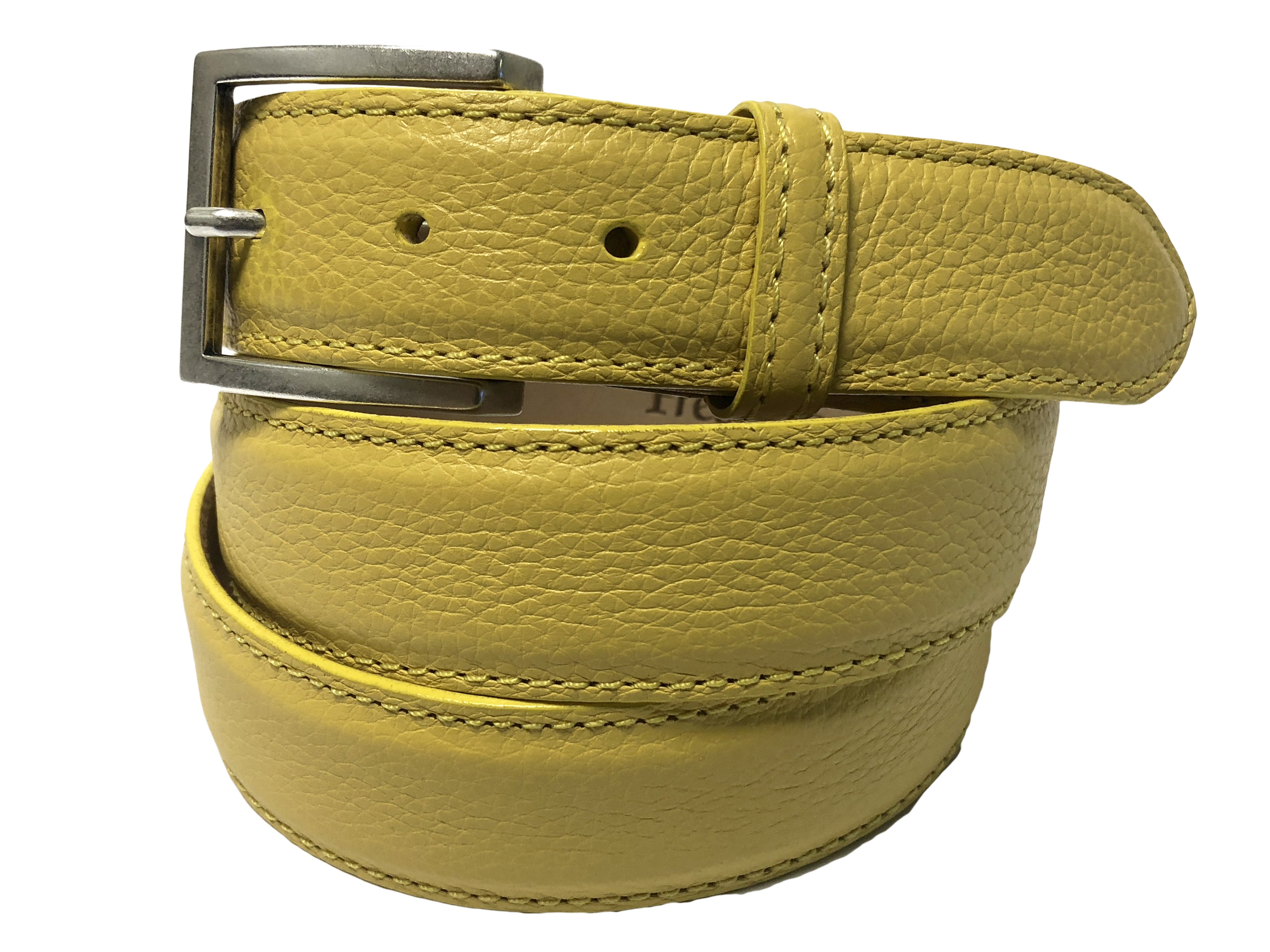 Calf Skin Pebble Belt Yellow Classic