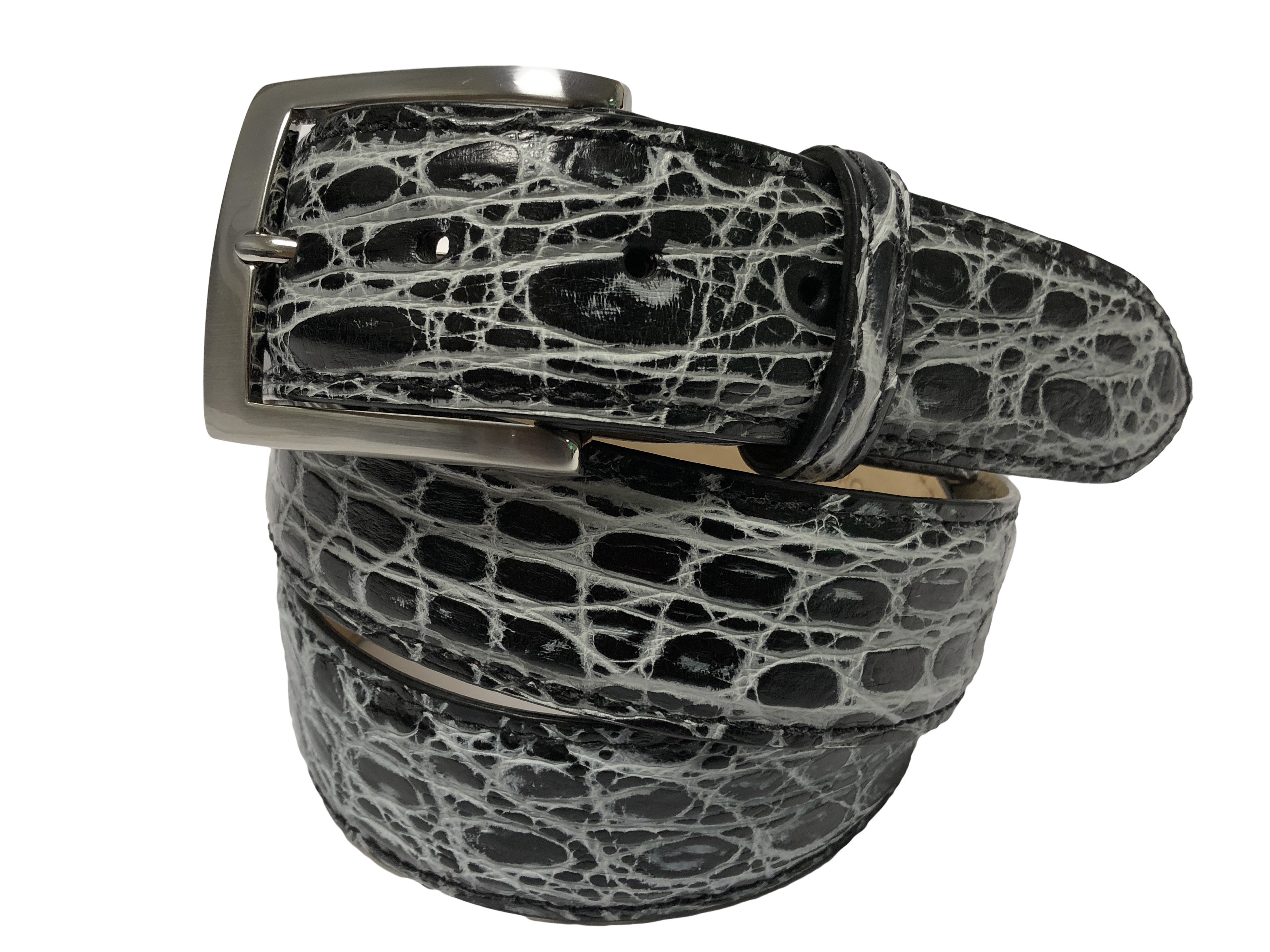 Caiman Skin Handpainted Belt Black/White