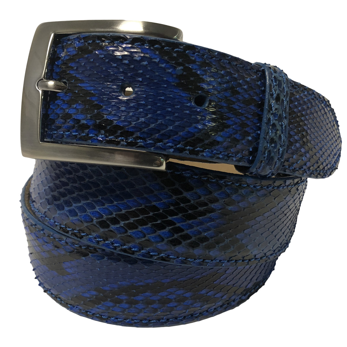 SAS Italian Calfskin Navy Snakeskin Belt XXL Gunmetal Quiet Luxury USA BOSS - Italian-suede belt with gunmetal buckle - Blue main image 3