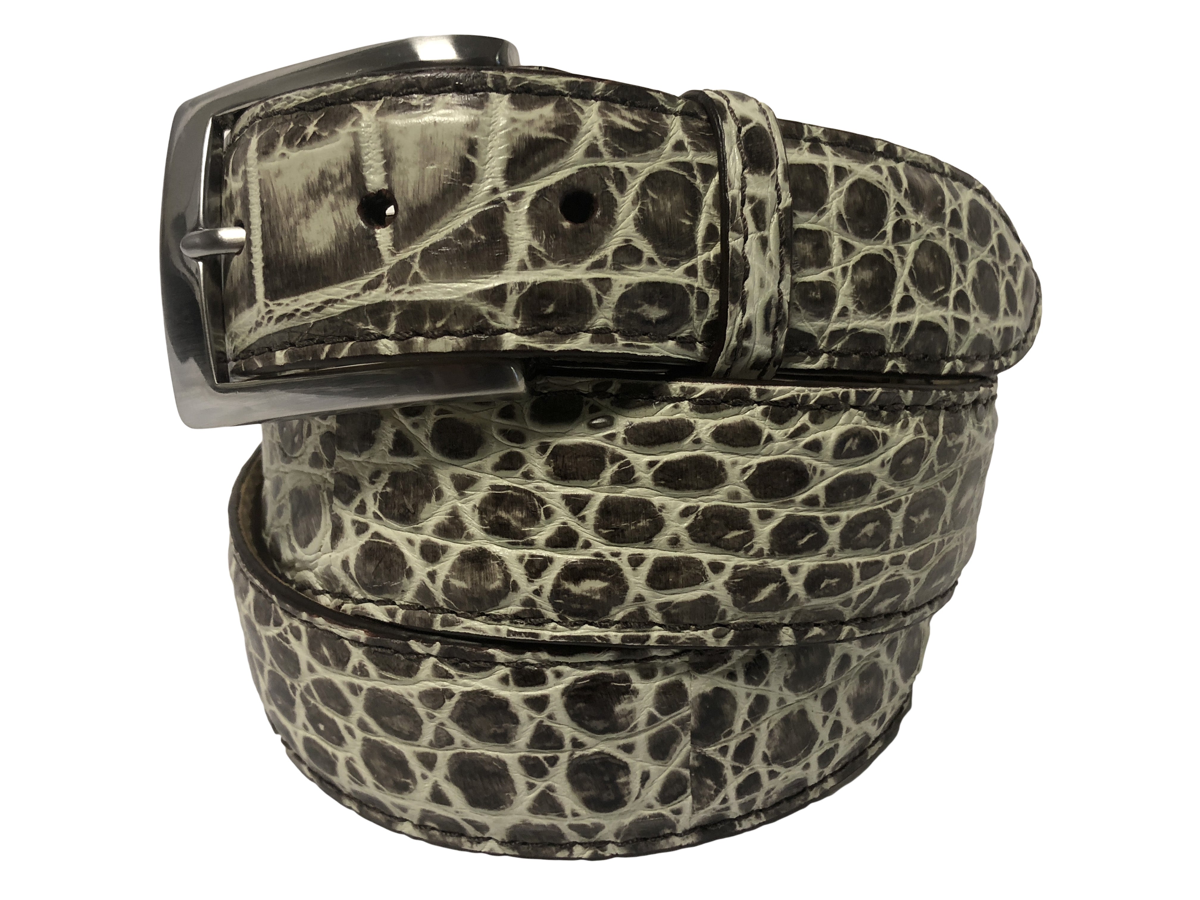 Alligator Skin Handpainted Belt Brown/Off-White