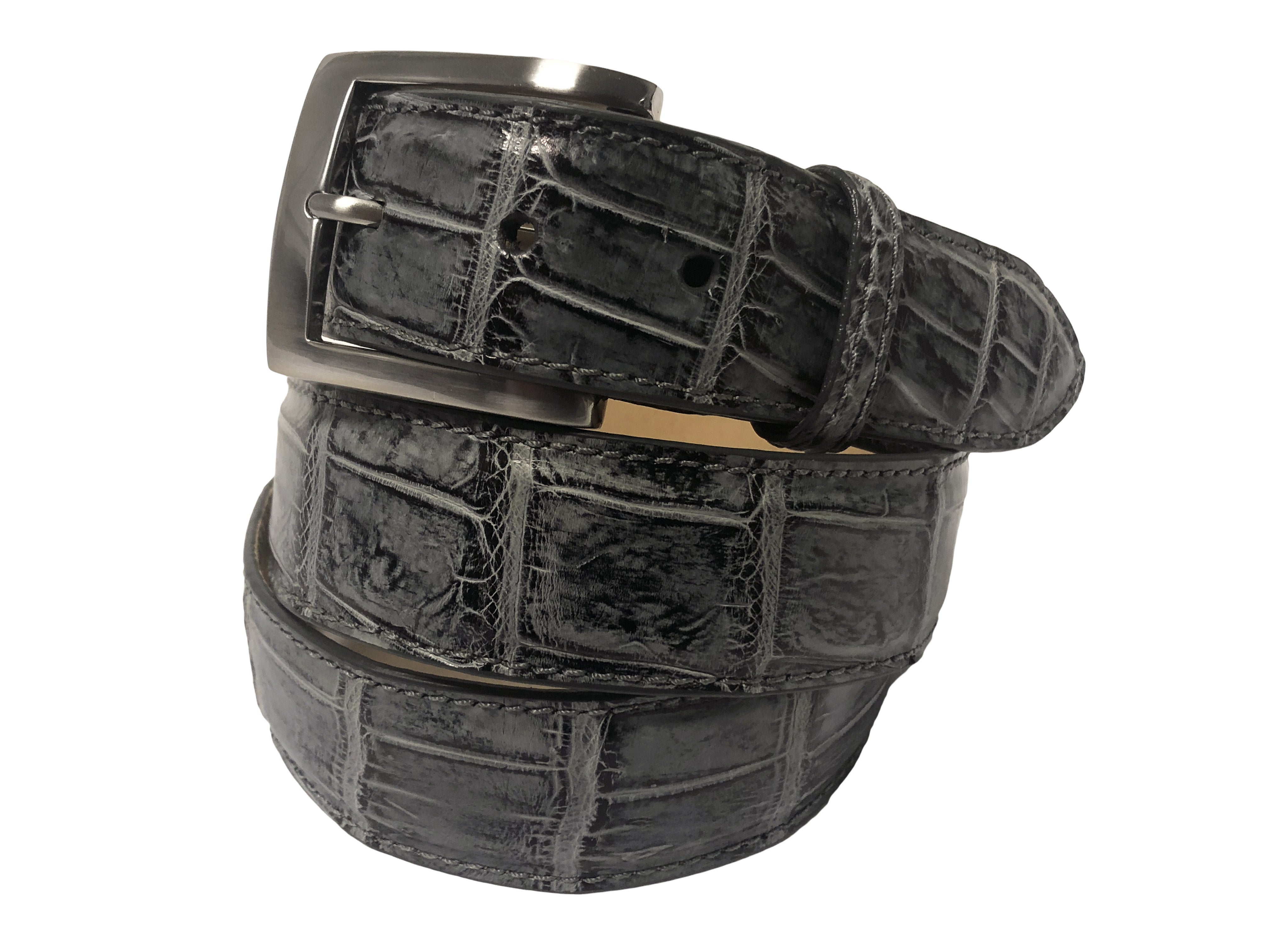 Alligator Skin Handpainted Belt Gray/Black