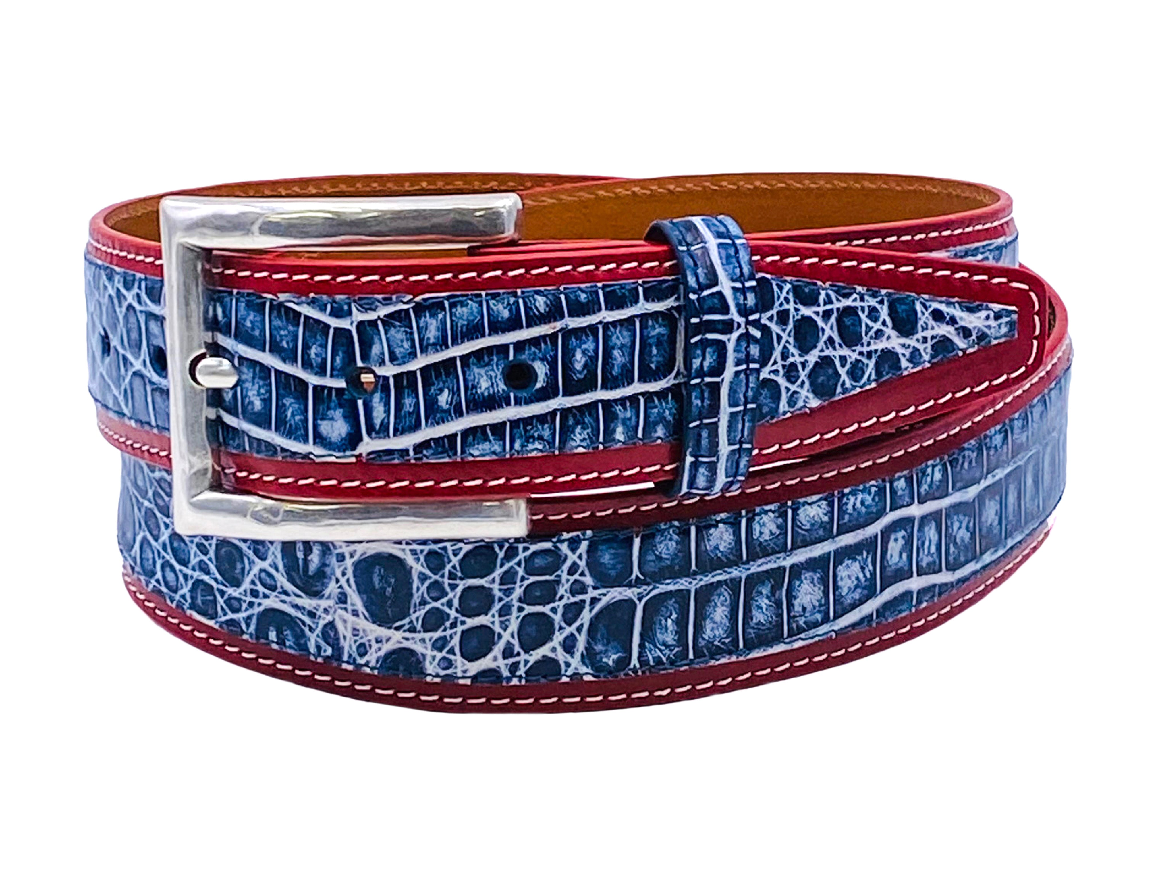 Alligator Calf Duo-Skin Handpainted Belt Blue/White/Red
