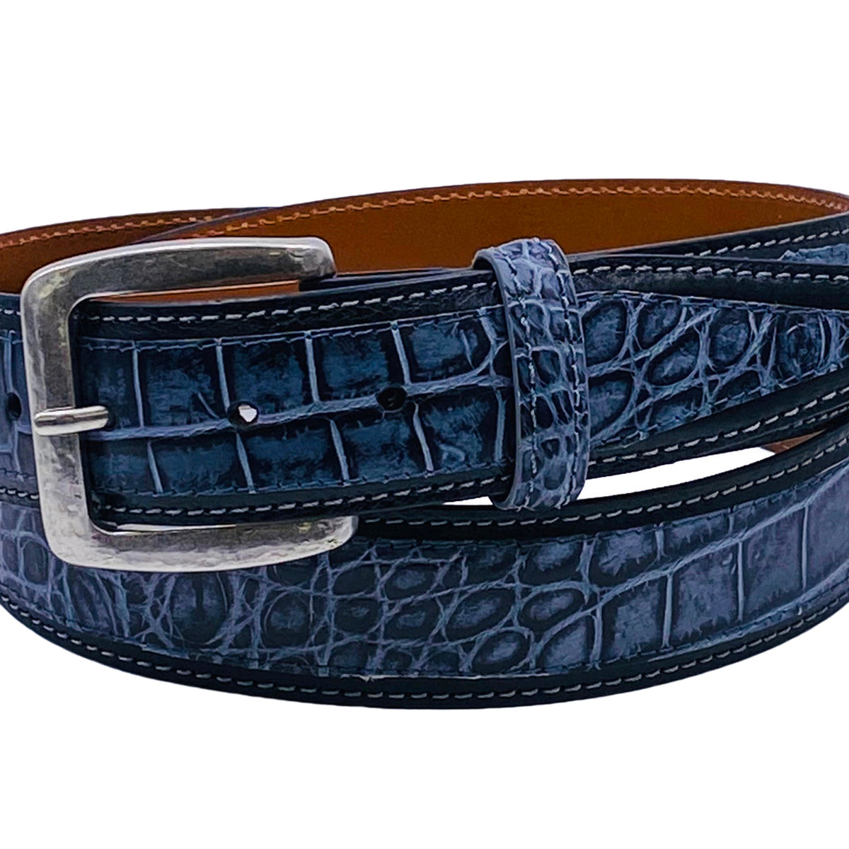Just Jamie Women Italian Alligator Calfskin Leather Belt Bluish Size 28\