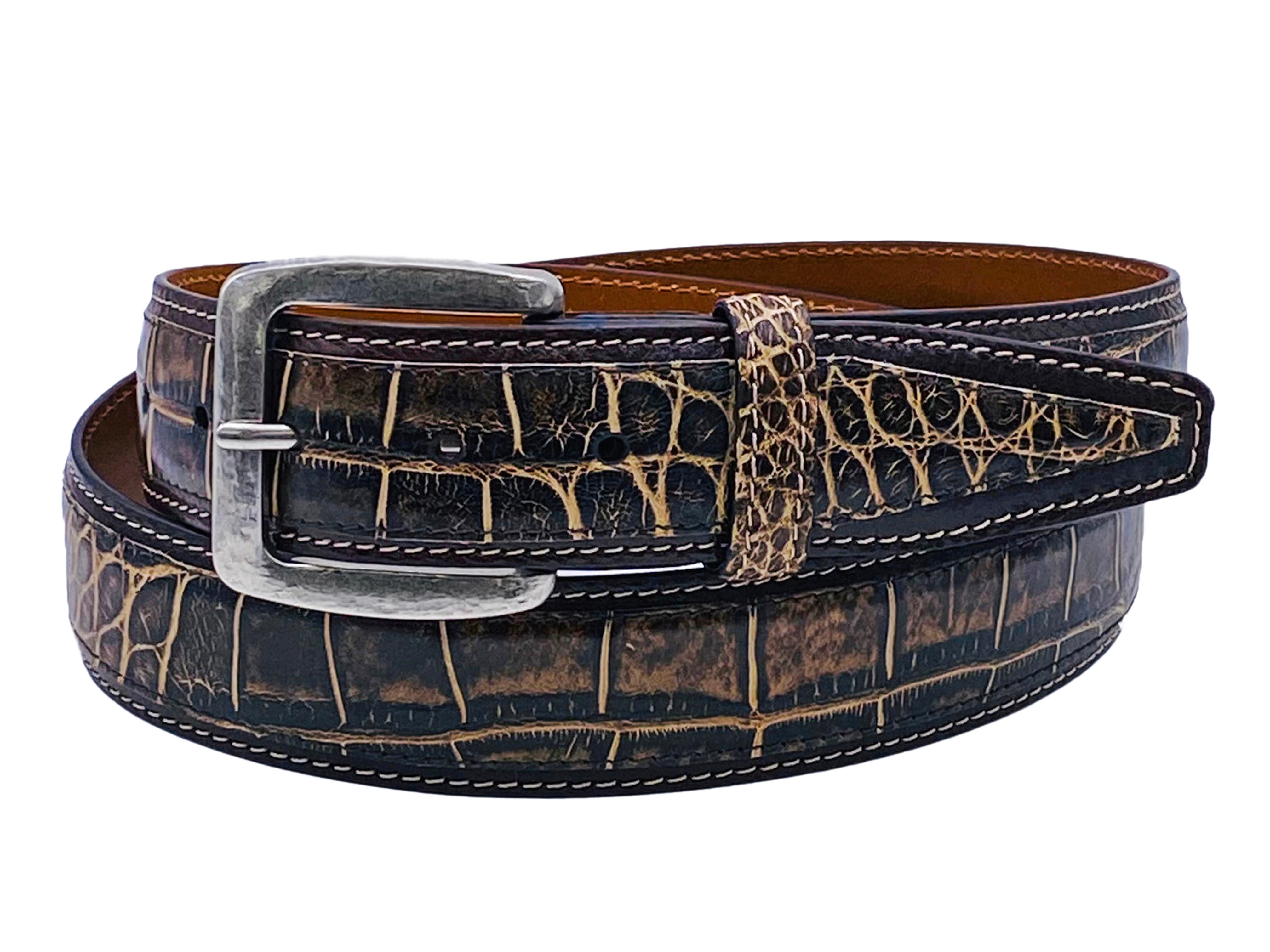 Alligator Calf Duo-Skin Handpainted Belt Tan/Brown