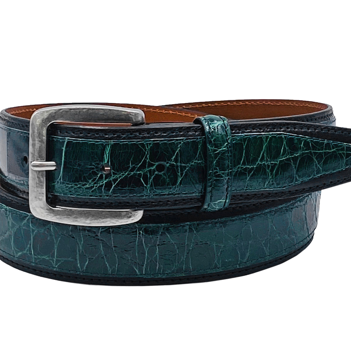 Alligator Calf Duo-Skin Handpainted Belt Green/Black