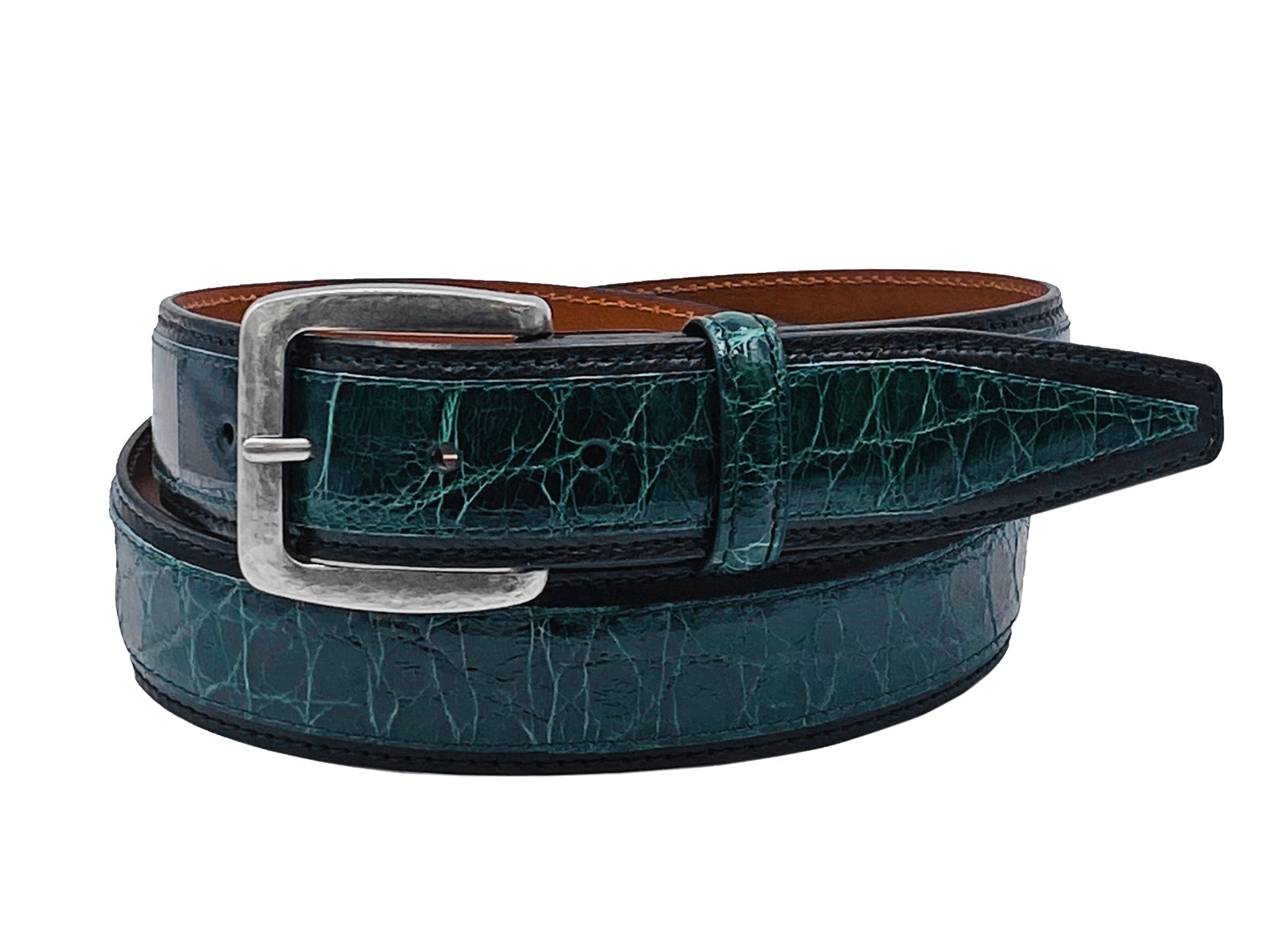 Alligator Calf Duo-Skin Handpainted Belt Blue/Black/Navy 36 / 35mm (1.375”)